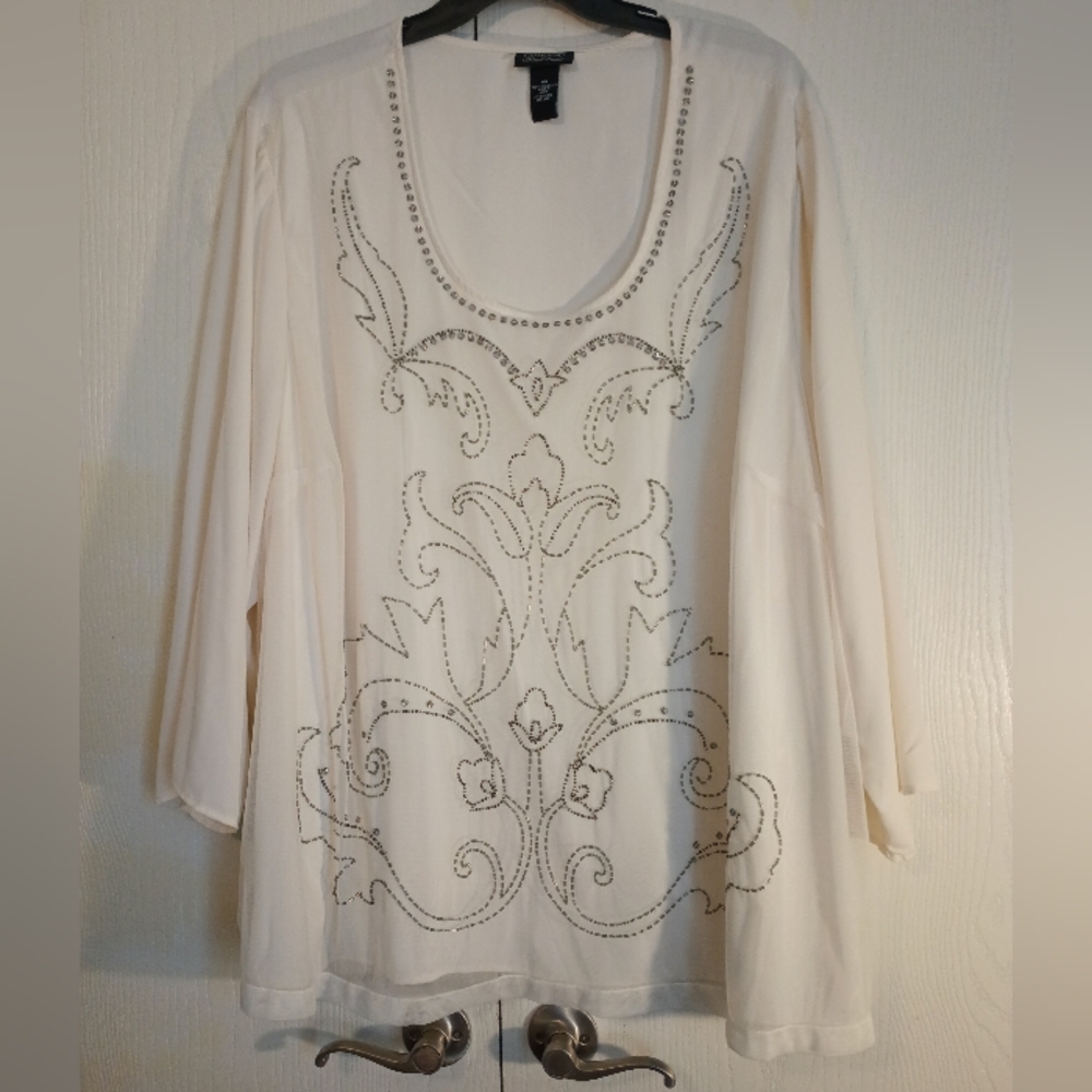 Catherine's Black Label Women's Plus size 5X Beaded Scoop Neck Top